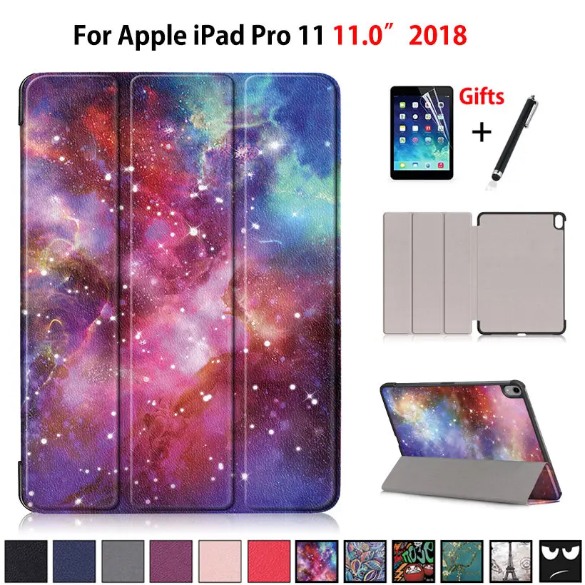 Чехол для iPad Pro 11 2018 чехол Funda для нового iPad Pro дюймов 2018 планшет PU кожаный защитный Стенд кожа оболочка + стилус + пленка