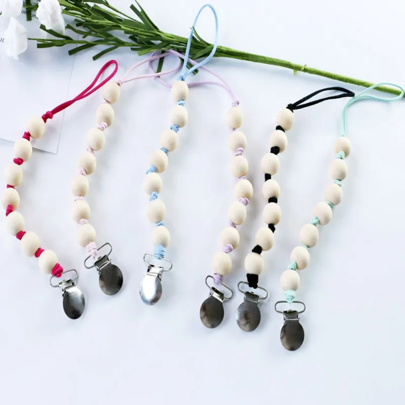 Baby Pacify Pacifier Clip Wooden Silicone Beads Chain Nipple Pacifiers
