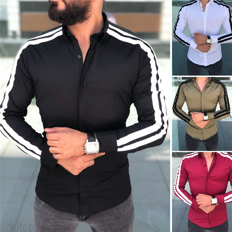 حار الرجال الفاخرة عارضة قميص ضئيلة قمصان مناسبة الرسمي طويلة الأكمام قمصان