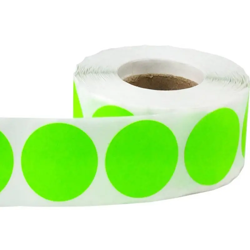 

2" Fluorescent Green, Color Coding Inventory Labeling Dots , Permanent Adhesive Label, Writable Surface - 500 Stickers/ Roll