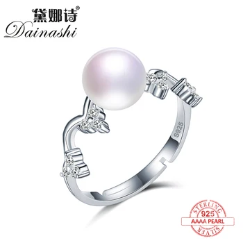 

Dainashi Genuine 925 Sterling Silver Women Pearl Ring,Natural Bread Round 8-9mm Pearl,Fine Zircon Jewelry Ring With Gift Box