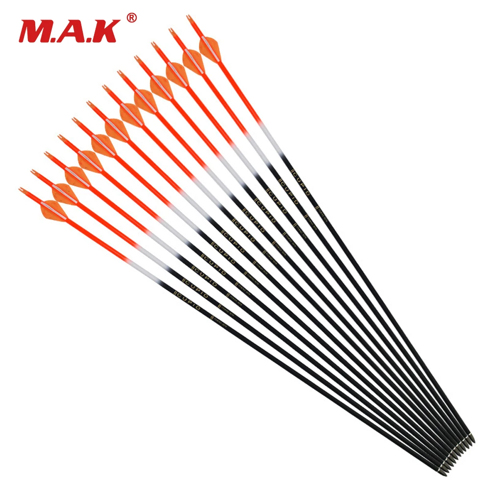 

6/12/24pcs Mixed Carbon Arrow 32 inches Spine 600 Outer Diameter 7.6 mm Inner diameter 6.2 mm for Archery Hunting