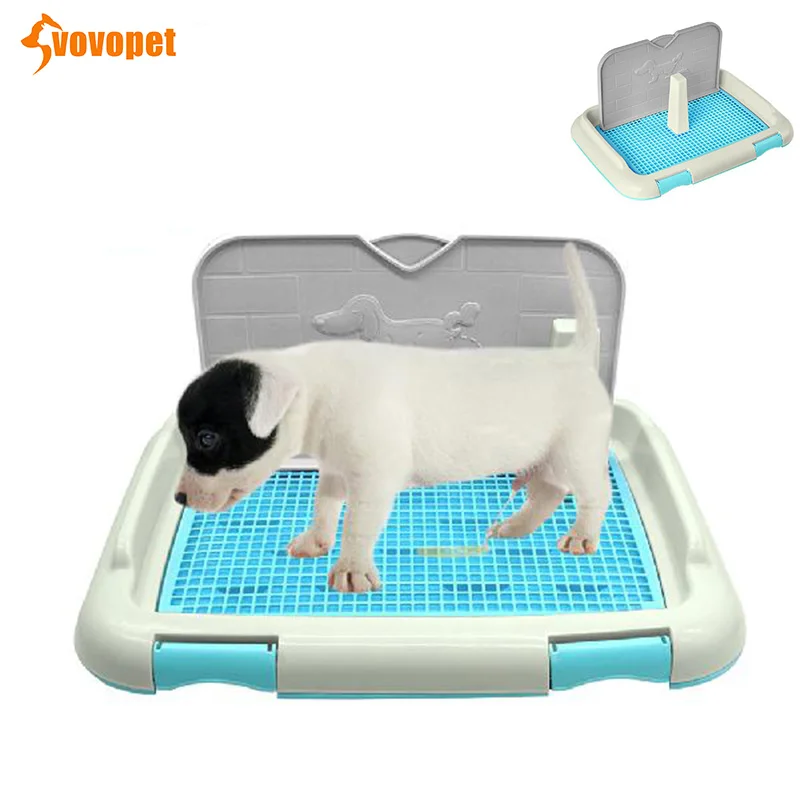 

VOVOPET Portable Pet Dog Toilet Tray with Column Indoor Puppy Teddy Pee Training Toilet Potty with Protection Simulation Wall