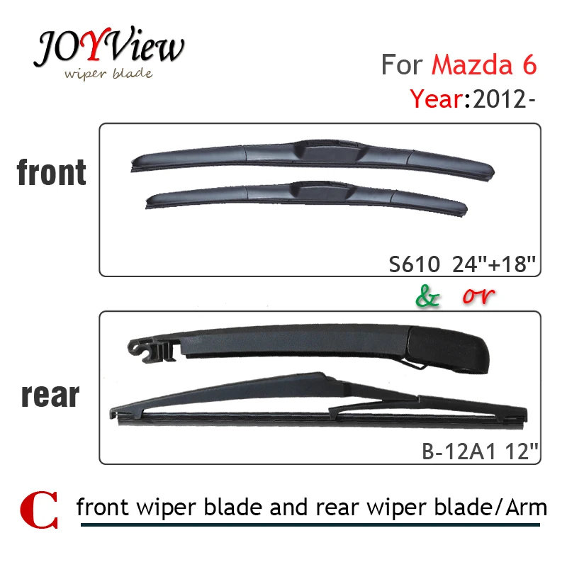 S610 24"+18" Front Wiper Blade and Rear Wiper Arm Blade for MAZDA 6