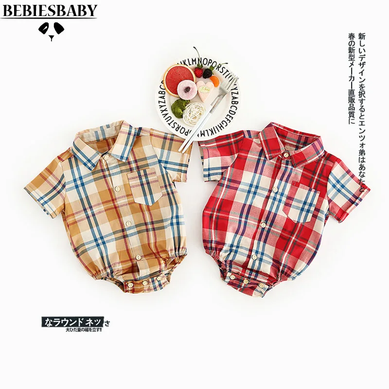 

Red Yellow Plaid Boys Rompers Newborn Cotton Unisex Kids Boys Girls Baby boy romper Striped Summer Cool Twins Shirts Rompers
