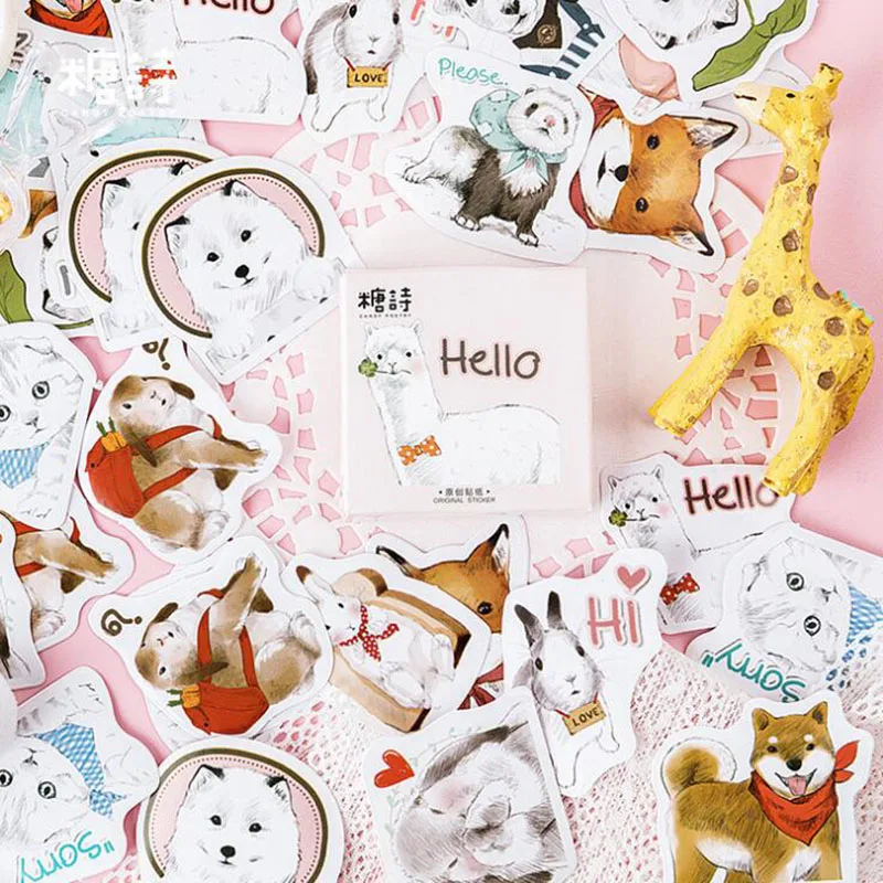 

45 Pcs/Carton Cute Sticker Kawaii Animal Sticker Cartoon Paper Sticker For Kids Gift Diy Stationery Learning Label Seal Sticker