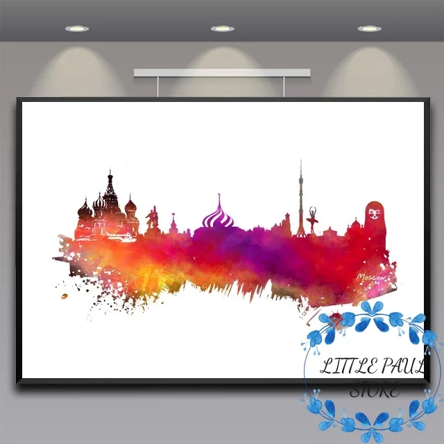 

Moscow skyline city watercolor city art Canvas Poster city map poster Wall Pictures for Living Room No Frame