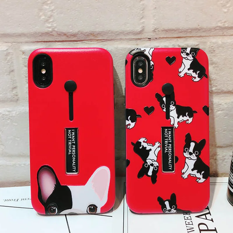 

Loop Ring Puppy Case for Apple iPhone XR X 7 8 Plus Cute Dog Pug Cat Pig Hide Ring Holder Stand Cover for iPhone 11 Pro XS Max