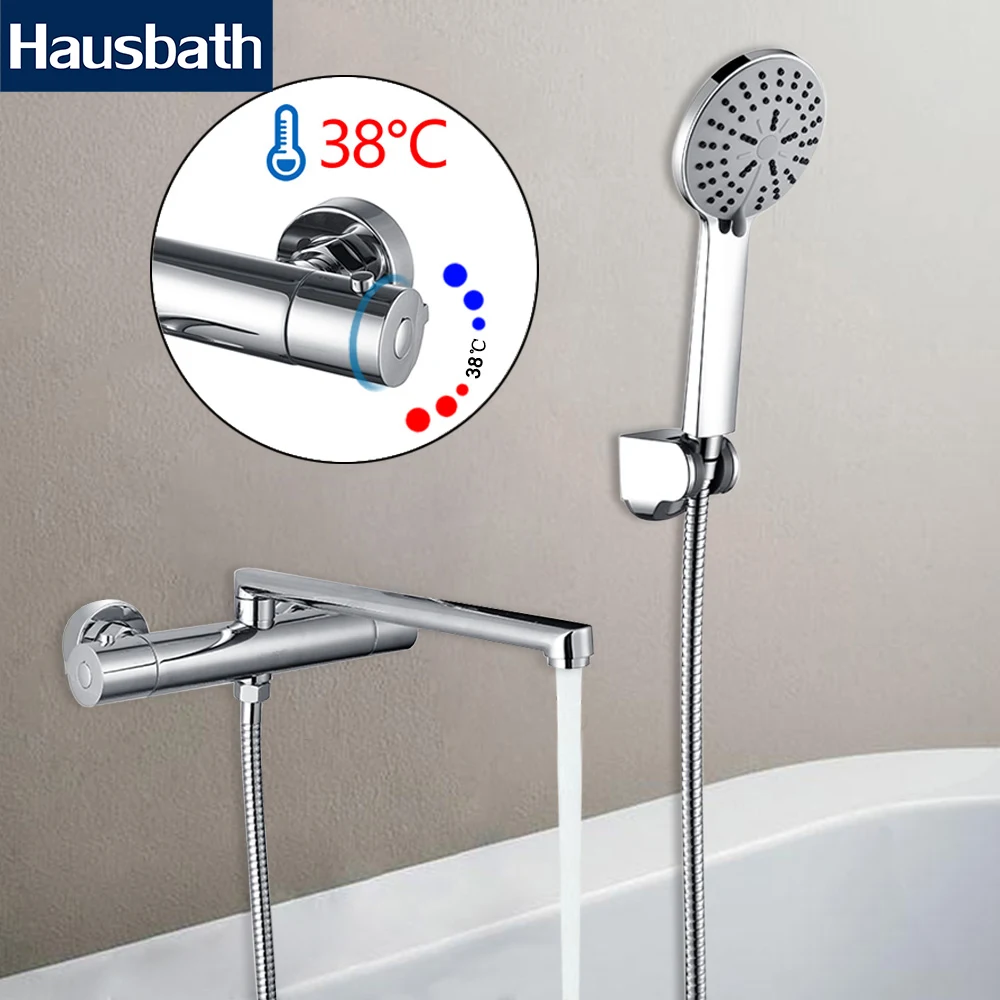 

Bathroom Thermostatic Faucet Mixer Tap With 5 Function Shower Head Chrome Finishing Temperature Control Ceramic