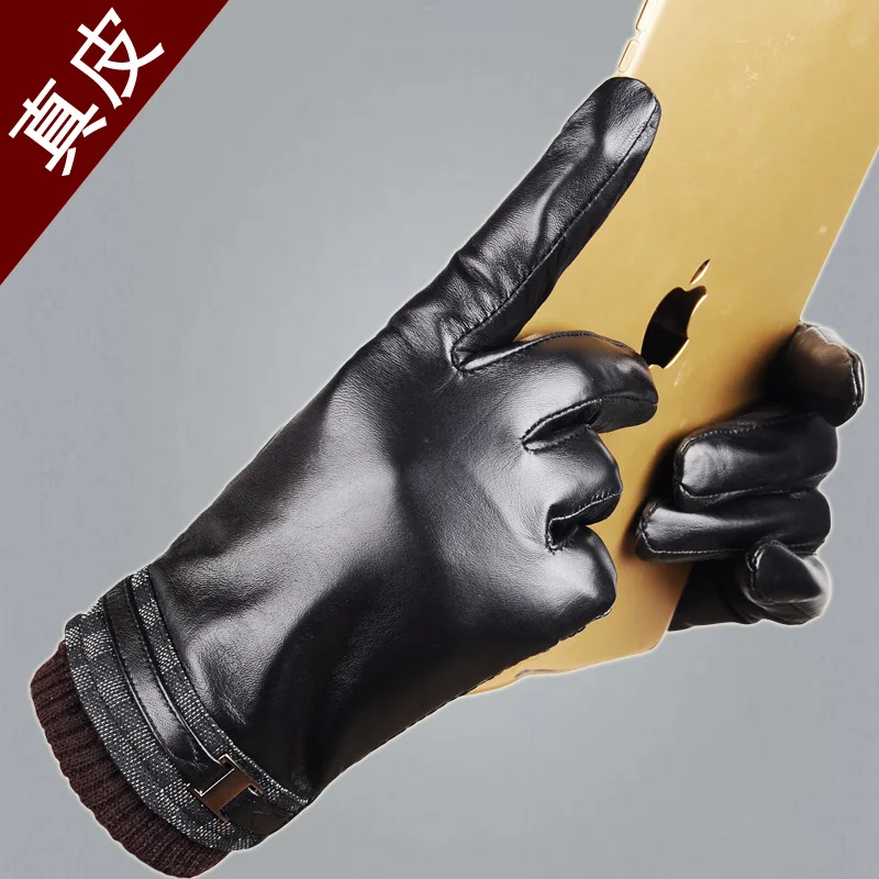 Men's leather gloves touchscreen Korean fashion autumn and winter plus