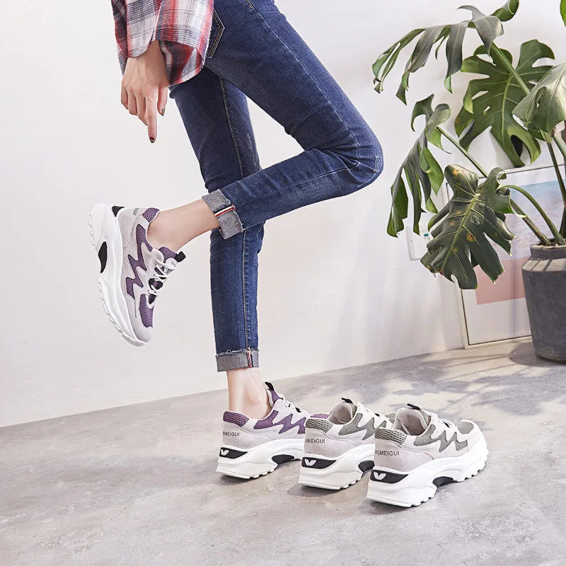 JINBEILEE 2019 Ladies New Running Shoes Breathable Casual Soft Bottom Sports Shoes Thick Bottom Old Shoes Women