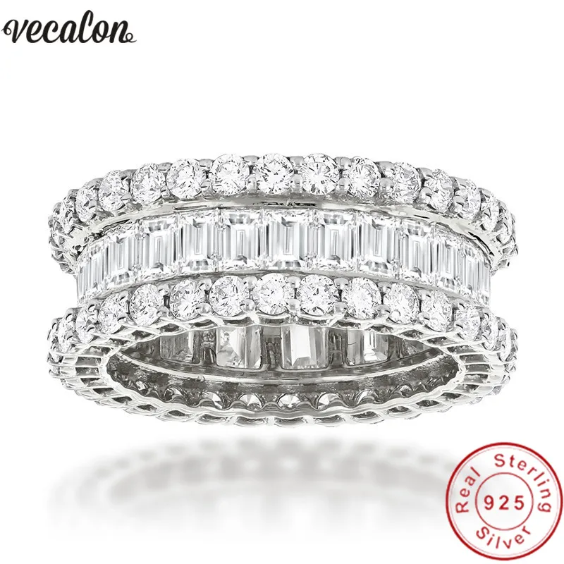

Vecalon Sunset Boulevard Eternity Promise Ring 925 sterling silver AAAAA Zircon Cz Party Wedding band rings for women Jewelry