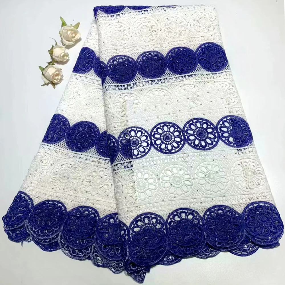 

Two-tone Color African Cord Lace Fabric 2019 High Quality Lace French Tulle Net Lace Fabrics with Stones for Sewing Garment