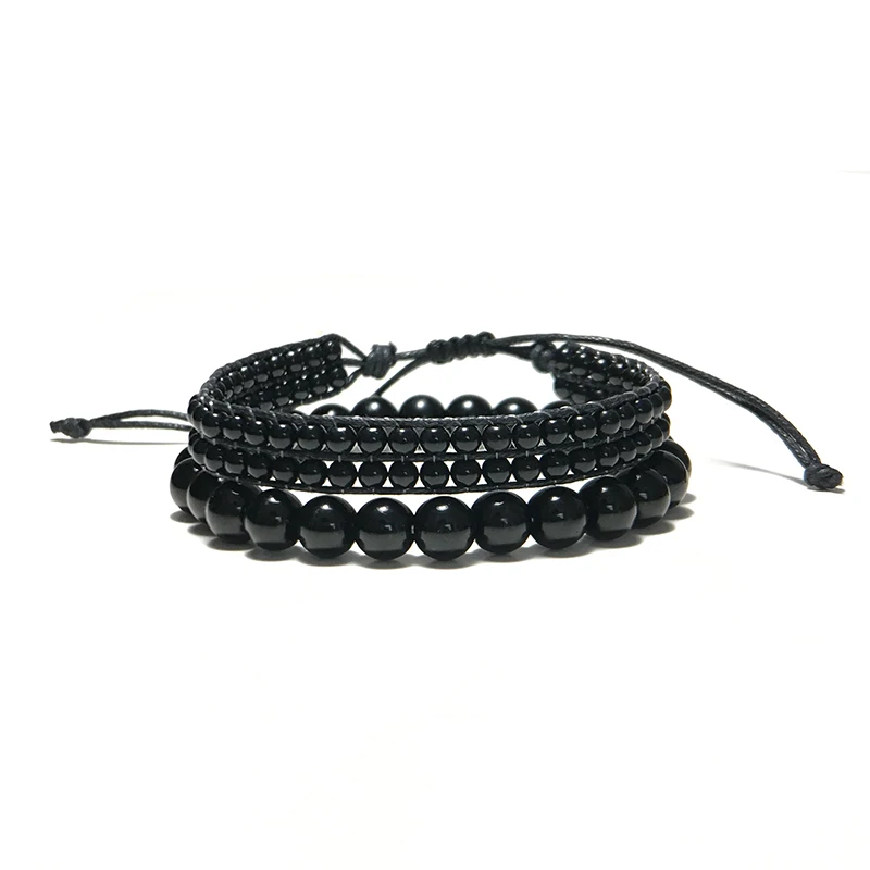 

Fashion Handmade Obsidian Bracelet Set Charms Black Natural Stone Beads Braclets Sets For Men Wristband Jewelry Homme Bileklik