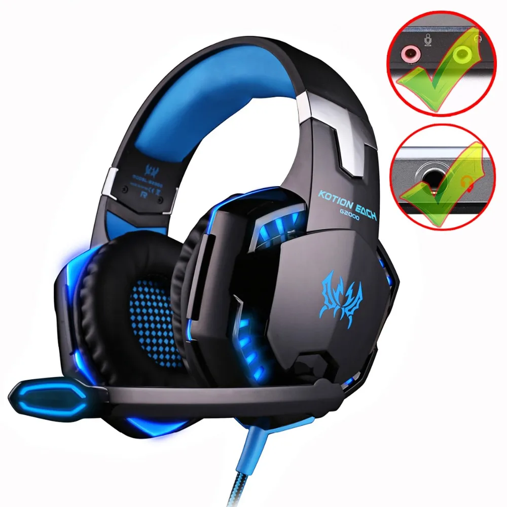 KOTION EACH G2000 G9000 Gaming Headset Deep Bass Stereo Computer Game Headphones With Microphone LED Light