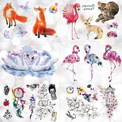 Swan flamingo Watercolor Temporary Tattoo Sticker Unicorn Fox Flowers Waterproof Tattoos Body Art Arm Fake Tatoo Women Girl Swan flamingo Watercolor Temporary Tattoo Sticker Unicorn Fox Flowers Waterproof Tattoos Body Art Arm Fake Tatoo Women Girl