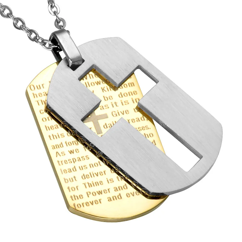 2018 Bible Lords Prayer Cross Stainless Steel Army Necklaces & Pendants Gold Wholesale Christian ...