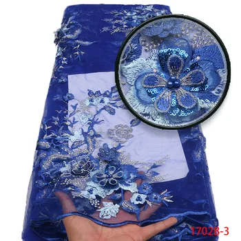 

Customized New Sample Stones Embroidery Blue Allover Lace Fabric African French Net Lace Telas For Dresses MR1702B