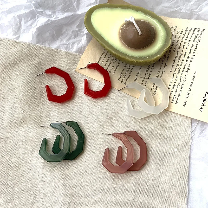 

Korean Acetate Drop Earrings Transparent Geometric Irregular Dangle Earrings For Women Jewelry Red Dark Green Earrings 2019