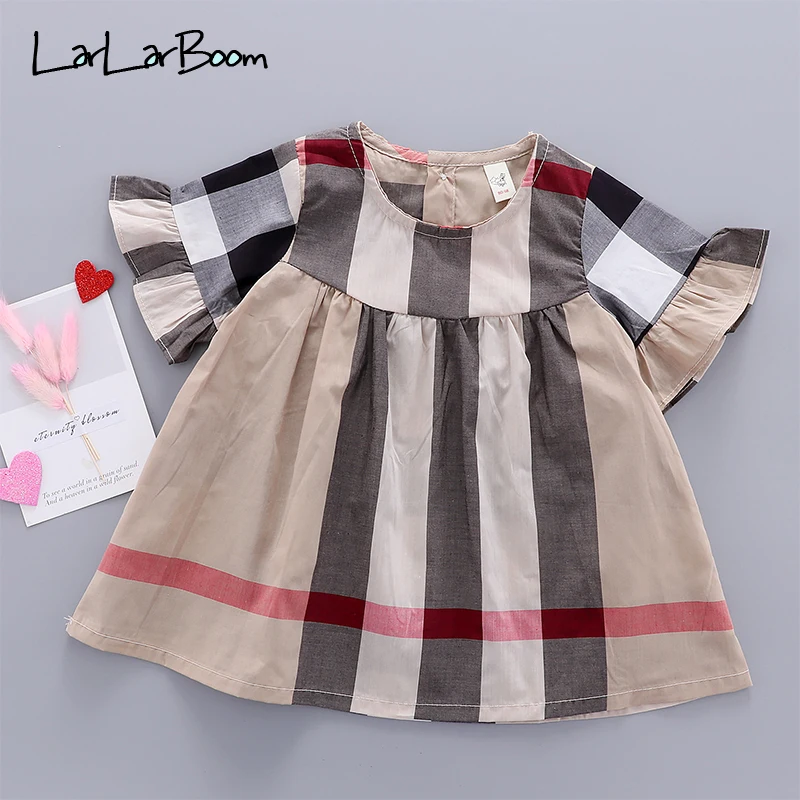 

VearDoller Girls Casual Dress 2019 New Summer Short Sleeve Children's Plaid Dress Cotton Kids Dresses for Girl Princess Dress
