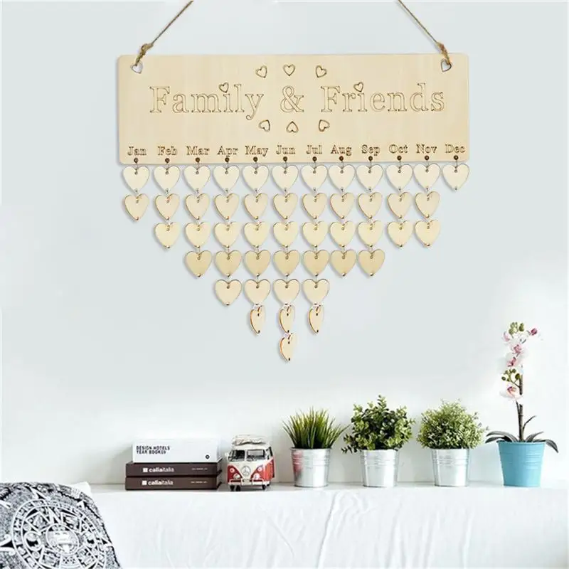 DIY деревянный календарь друзья и семья сердце напечатаны настенный календарь знак специальные даты доска напоминаний домашний подвесной Декор подарок 5 стилей