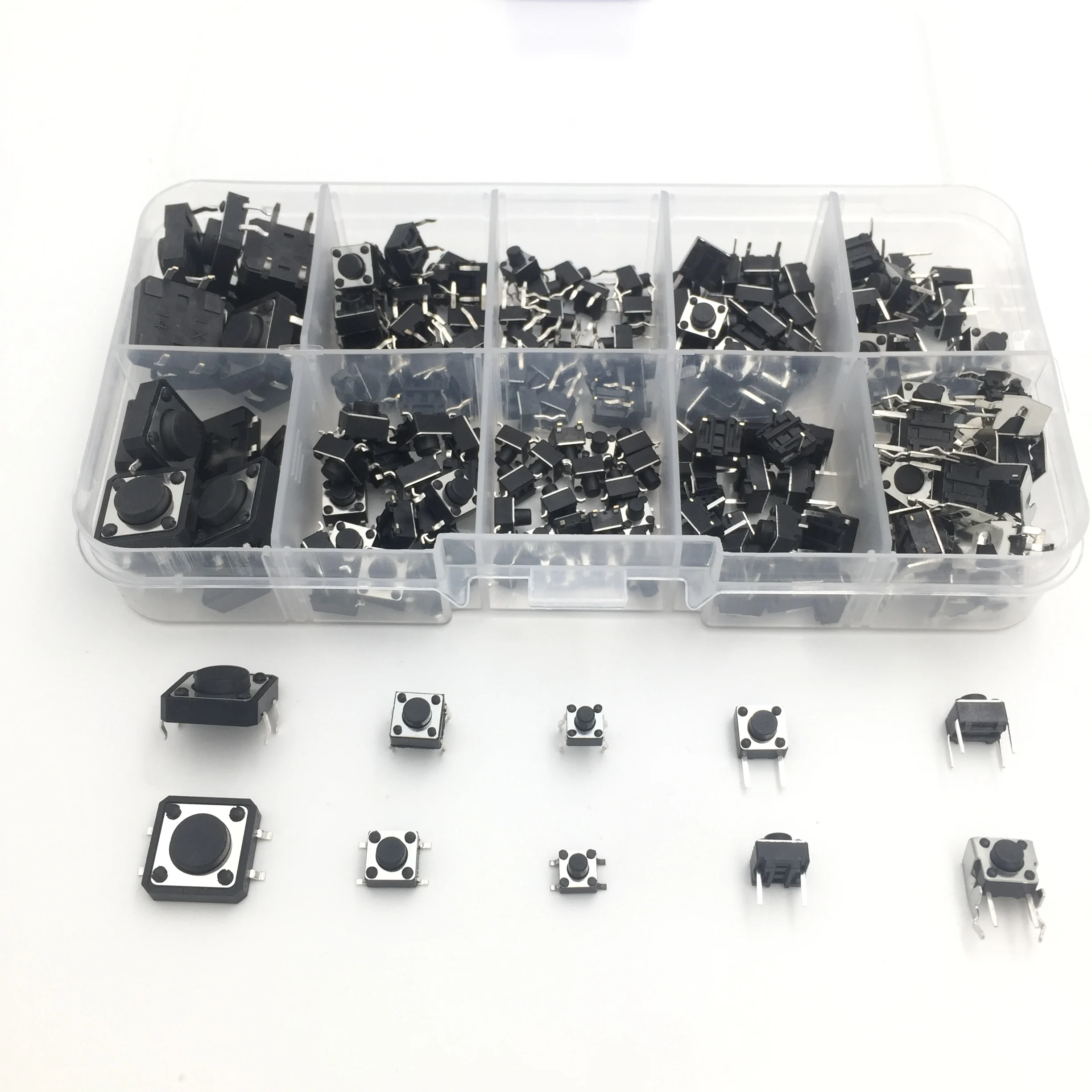 

180pcs Tactile Push Button Switch Micro Switches DIP SMD Direct Self-Reset 12x12x5 6x6x5 4.5x4.5x5 12*12*5 6*6*5 For Arduino