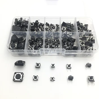 

180pcs Tactile Push Button Switch Micro Switches DIP SMD Direct Self-Reset 12x12x5 6x6x5 4.5x4.5x5 12*12*5 6*6*5 For Arduino