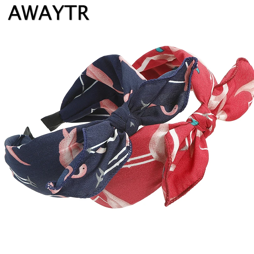 

Diadema Muje 2019 New Flamingos Print Wide Rabbit Hairband for Girls Plaid Headband Women Hair Accessories Boho Headwear