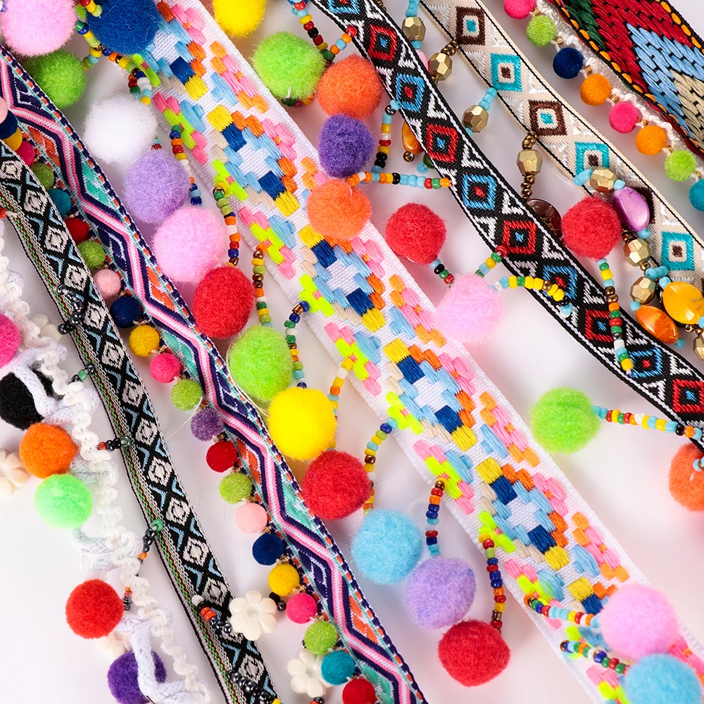 

1PC Handmade Bohemian Copper Tassel Lace Trim Cotton Fabric Ribbon Fringe Drop Sewing Clothes Curtains Accessories 1 Yards*3cm