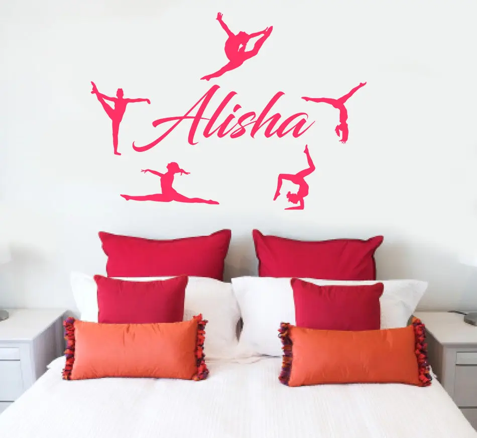 

Лидер продаж, персонализированные виниловые наклейки с именем и гимнастами, домашний декор для гимнастики, настенные 3d наклейки, Постер A657C