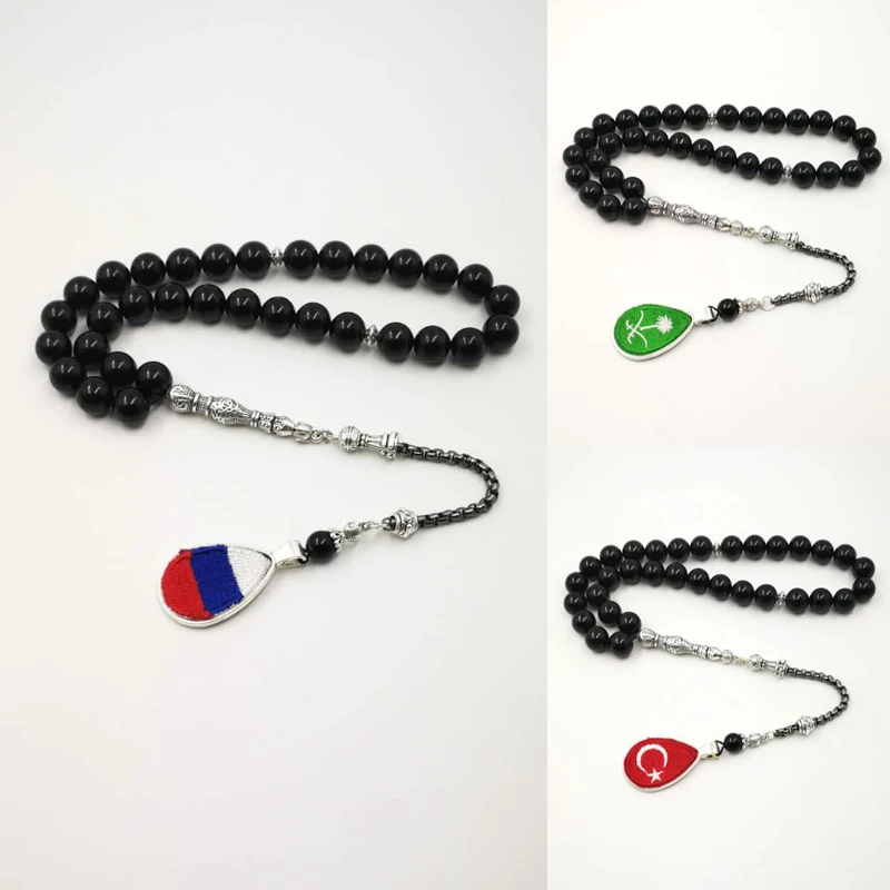 

Logo country Tasbih Man's agates bracelet Embroidered country flag Russia Saudi Turkey flag prayer beads 33 66 99beads Jewelry