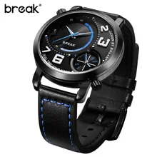 BREAK 2016 Men Top Luxury Brand Original Design Genuine Leather Strap Double Movement Fashion Casual Dress Quartz Sports Watches