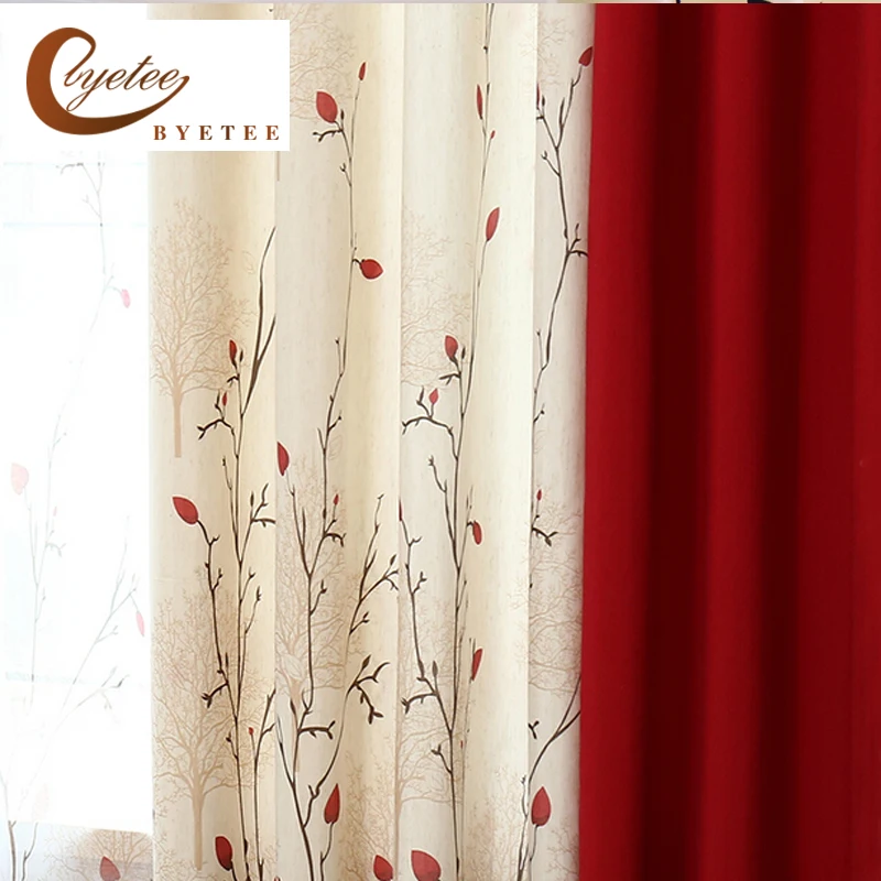 {byetee} Faux Cotton Linen Curtain Modern Rustic Red Quality Stitching