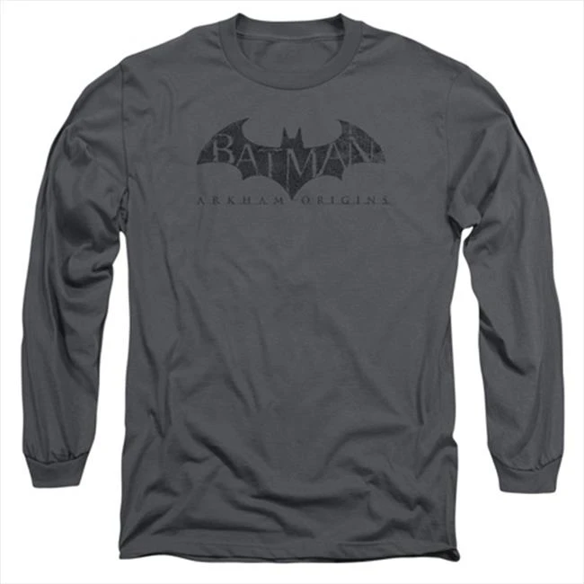 Batman Arkham Origins-Crackle Logo - Long Sleeve Adult 18-1 Tee Charcoal - Small