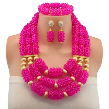 

Fuchsia African Beads Jewelry Set 2017 Nigerian Wedding African Beads for Brides Party Bridal Jewelry Set Free Shipping