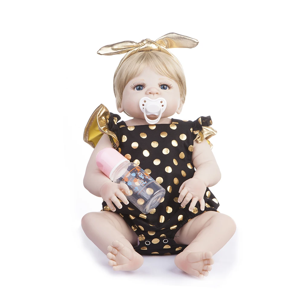 

22" Full Silicone Body Reborn Girl Baby Doll Toys 55cm Newborn Princess Babies Doll Blonde Hair Birthday Gift Kids Brinquedos