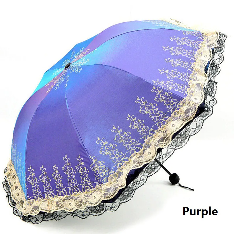 30pcs Elegant Ladies Lace Sun Protection Umbrella Women Three Folding