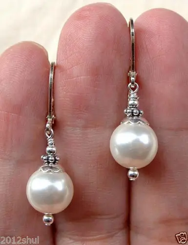 

FREE SHIPPING HOT sell new Style >>>> New Beautiful White shell pearls Leverback Silver Dangle Earrings