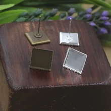 Внутренняя часть: 10 мм, 12 мм квадратный поднос черный цвет серьги-гвоздики крючок, Винтажные серьги базовый набор аксессуаров