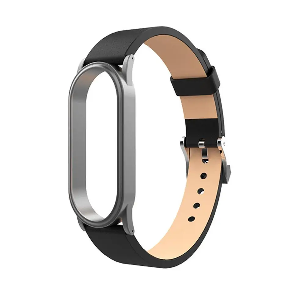 Ремешок сменный кожаный для Xiaomi Mi Band 4 + металлический корпус|Ремешки часов| |
