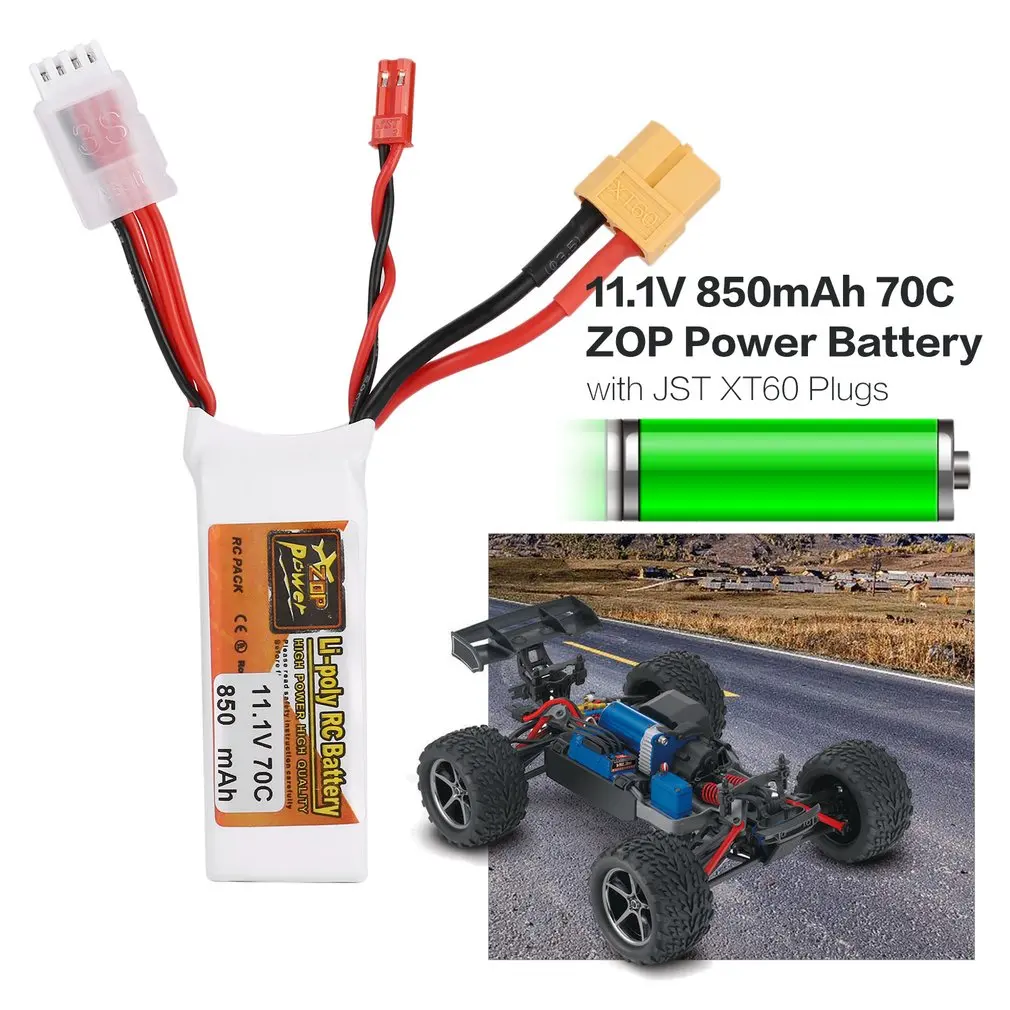 

ZOP Power 11.1V/7.4V 850mAh/750mAh 70C 3S/2S 1P Lipo Battery JST XT60 Plug Rechargeable for RC Racing Drone Helicopter Car Boat