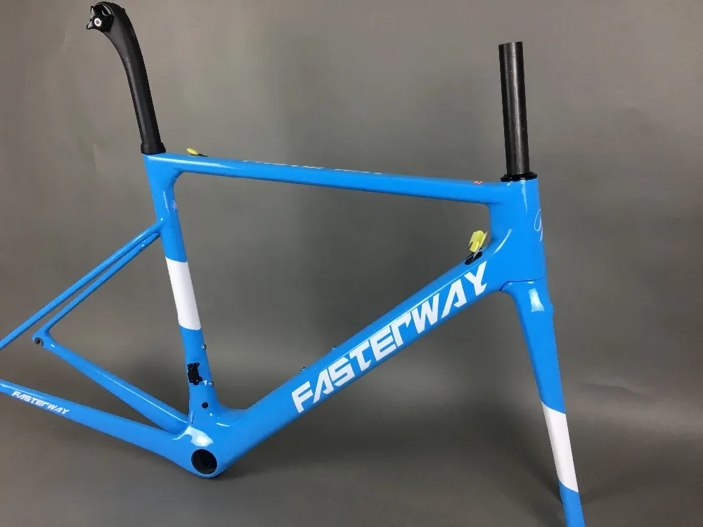 Top light blue 2018 TAIWAN FASTERWAY classic carbon road frameset UD weaves carbon bike frame:Frameset+Seatpost+Fork+Clamp+Headset 54