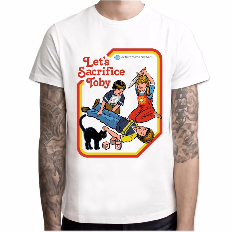 Мужская забавная футболка Let's sacross Toby, Мужская футболка с коротким рукавом, графическая Футболка с принтом, демоны, ужас, дьявол, поклонение сатанизму