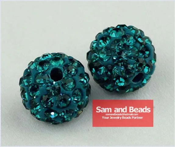 

50Pcs/Lot Clay Bracelet Disco Crystal Pave Ball Beads Blue Zircon Wholesale 8MM High Quality