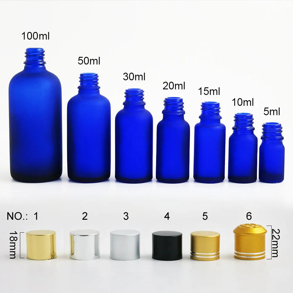 

20 x Cobalt Blue Frosted Glass Bottle 5 10 15 20 30 50 100 ml Cosmetic Container Tamper evident top cap travel empty bottle vial