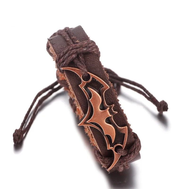 جديد أزياء المنسوجة جلد أسود الخفافيش أساور الرجال نأمل باتمان سوار Pulsera الفيلم اليد محظوظ بقاء أساور جلدية