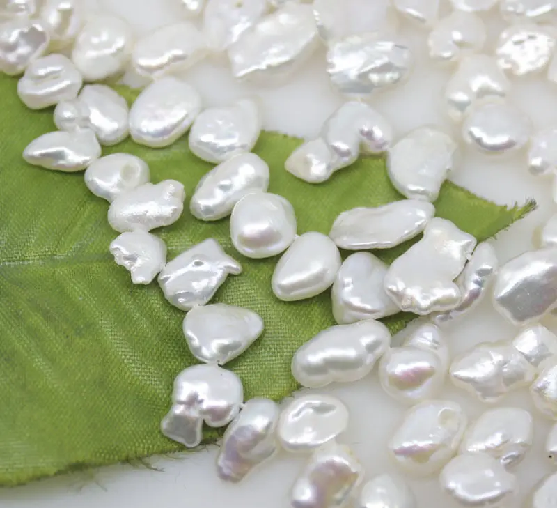 

FREE SHIPPING>>>@@ N480 6mm-9*8-12mm natural white baroque keshi pearl loose strand 15"long