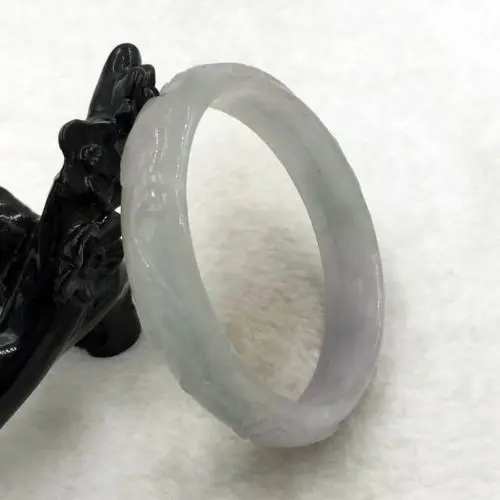 

01885 Vintage Chinese Hand-carved Green Jadeite Jade Gems Bracelet Bangle