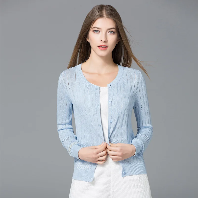 

2018 New Autumn Sweater Hollow Out Women Knitted Sweater Coat Long Sleeve Crochet Female Casual O-Neck Woman Cardigan Tops