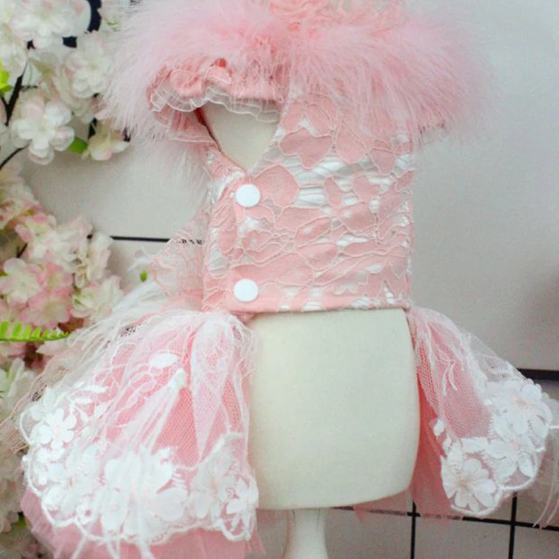 OnnPnnQ милое розовое кружевное платье для собак, роскошное свадебное платье принцессы ручной работы, одежда для собак Chiahuahua, юбка-пачка для домашнего питомца, щенка, пуделя